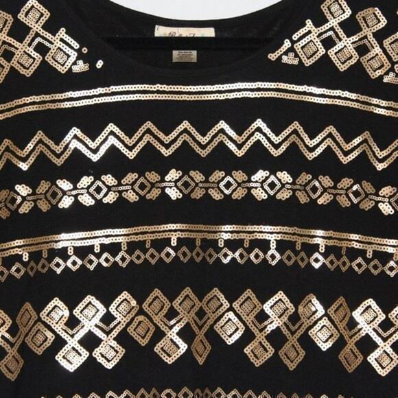 Black Crop Top with Gold Sequins Design Size Medium - Picture 2 of 3